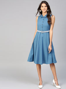 Queen ellie Women Blue Solid Shirt Dress