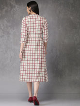 Load image into Gallery viewer, Queen ellie Women Off-White &amp; Red Checked A-Line Kurta
