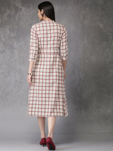 Queen ellie Women Off-White & Red Checked A-Line Kurta