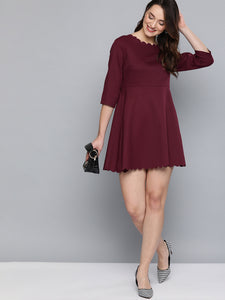 Queen ellie Women Burgundy Solid A-Line Dress