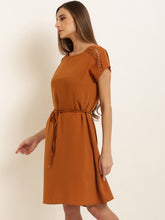 Load image into Gallery viewer, Queen ellie Women Rust Brown Solid Fit and Flare Dress
