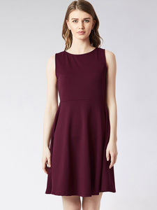 Queen ellie Women Maroon Solid Fit and Flare Dress