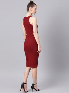 Queen ellie Women Maroon Solid Bodycon Dress