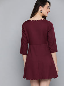 Queen ellie Women Burgundy Solid A-Line Dress