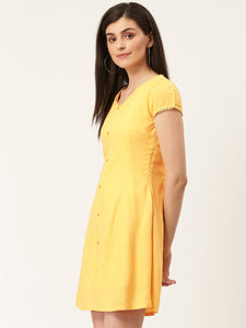 Queen ellie Women Mustard Yellow Solid A-Line Dress