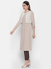 Load image into Gallery viewer, Queen ellie Women Beige &amp; Grey A-Line Kurti
