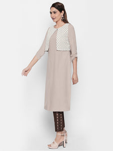 Queen ellie Women Beige & Grey A-Line Kurti