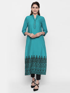 Queen ellie Women Green Embroidered Kurti