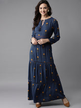 Load image into Gallery viewer, Queen ellie Women Navy Blue Printed Maxi Dress
