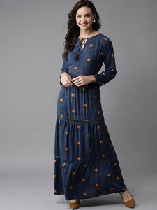 Queen ellie Women Navy Blue Printed Maxi Dress