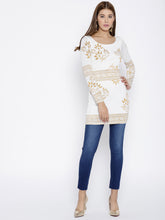 Load image into Gallery viewer, Queen ellie White &amp; Gold-Toned Printed Kurti
