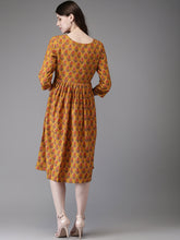 Load image into Gallery viewer, Queen ellie Women Mustard Yellow Printed A-Line Kurta
