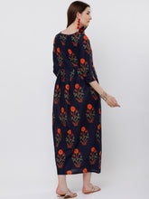 Load image into Gallery viewer, Queen ellie Women Navy Blue Floral Printed Ethnic Maxi Dress
