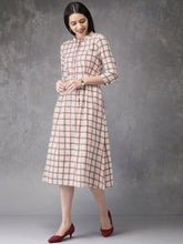 Load image into Gallery viewer, Queen ellie Women Off-White &amp; Red Checked A-Line Kurta
