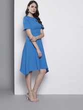 Load image into Gallery viewer, Queen ellie Women Blue Solid Fit and Flare Dress
