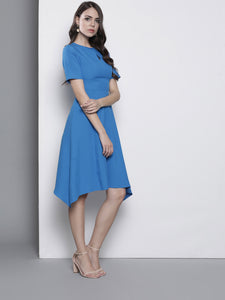 Queen ellie Women Blue Solid Fit and Flare Dress