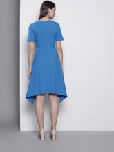 Load image into Gallery viewer, Queen ellie Women Blue Solid Fit and Flare Dress
