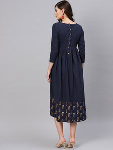 Queen ellie Women Navy Blue Solid A-Line Dress