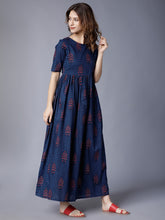 Load image into Gallery viewer, Queen ellie Women Navy Blue Printed Maxi Dress
