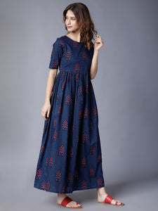 Queen ellie Women Navy Blue Printed Maxi Dress