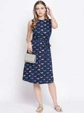 Load image into Gallery viewer, Queen ellie Women Navy Blue &amp; White Printed Shirt Dress
