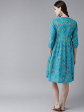 Load image into Gallery viewer, Queen ellie Women Blue &amp; Green Printed A-Line Dress
