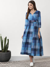 Load image into Gallery viewer, Queen ellie Women Blue Checked Wrap Dress
