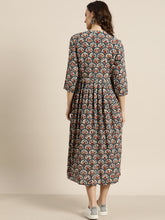 Load image into Gallery viewer, Queen ellie Women Blue &amp; Orange Floral Printed Maxi Dress
