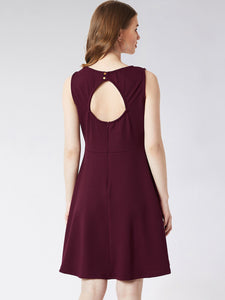 Queen ellie Women Maroon Solid Fit and Flare Dress