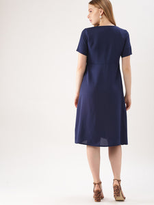 Queen ellie Women Navy Blue Solid A-Line Dress