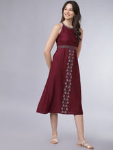 Load image into Gallery viewer, Queen ellie Women Maroon Embroidered A-Line Dress
