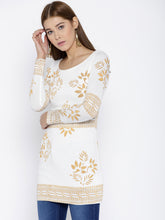 Load image into Gallery viewer, Queen ellie White &amp; Gold-Toned Printed Kurti
