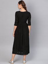 Load image into Gallery viewer, Queen ellie Women Black Embroidered A-Line Dress
