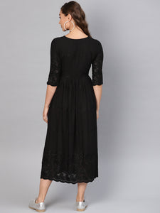 Queen ellie Women Black Embroidered A-Line Dress