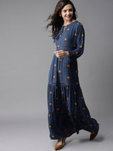 Load image into Gallery viewer, Queen ellie Women Navy Blue Printed Maxi Dress
