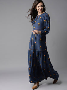 Queen ellie Women Navy Blue Printed Maxi Dress