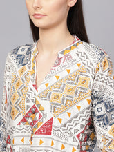 Load image into Gallery viewer, Queen ellie Women Off White &amp; Mustard Yellow Printed Straight Kurti
