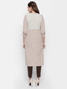 Queen ellie Women Beige & Grey A-Line Kurti