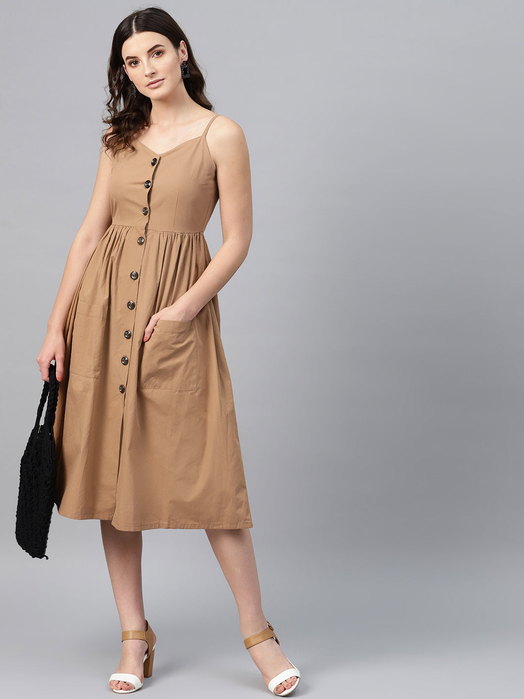 Queen ellie Women Brown Solid Empire Dress