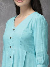 Load image into Gallery viewer, Queen ellie Women Turquoise Blue Solid A-Line Fusion Kurta
