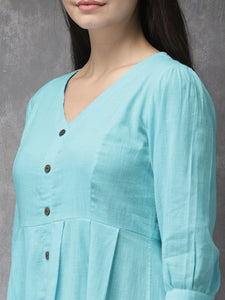 Queen ellie Women Turquoise Blue Solid A-Line Fusion Kurta