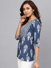 Load image into Gallery viewer, Queen ellie Women Navy Blue &amp; Off-White Printed A-line Kurti
