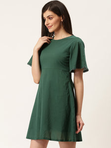 Queen ellie Women Green Solid A-Line Dress