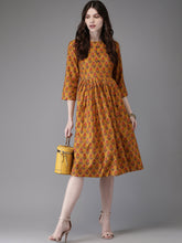 Load image into Gallery viewer, Queen ellie Women Mustard Yellow Printed A-Line Kurta
