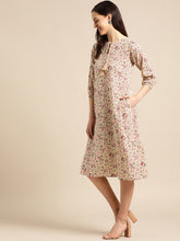 Load image into Gallery viewer, Queen ellie Women Beige &amp; Red Floral Print A-Line Dress
