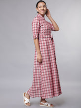 Load image into Gallery viewer, Queen ellie Women Maroon Checked Maxi Dress
