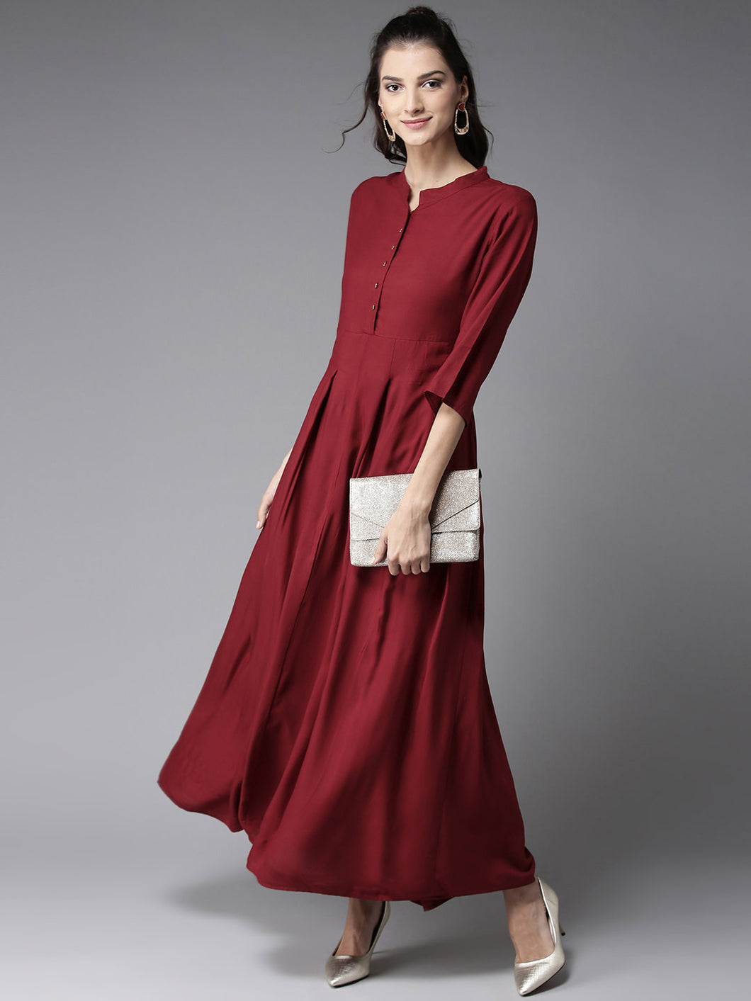 Queen ellie Women Maroon Solid Maxi Dress