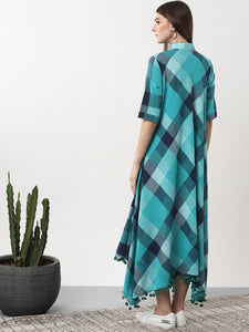 Queen ellie Women Blue Checked Fusion Maxi Dress