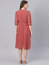 Load image into Gallery viewer, Queen ellie Women Dusty Pink Solid Accordian Pleat A-Line Dress
