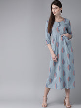 Load image into Gallery viewer, Queen ellie Women Blue &amp; Orange Printed A-Line Dress
